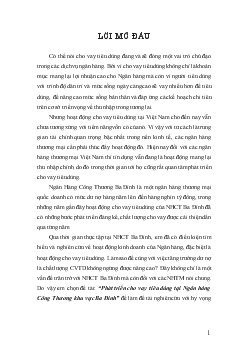 Đề tài Phát triển cho vay tiêu dùng tại Ngân hàng Công Thương khu vực Ba Đình