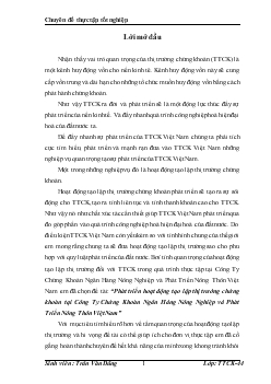 Đề tài Phát triển hoạt động tạo lập thị trường chứng khoán tại công ty chứng khoán ngân hàng nông nghiệp và phát triển nông thôn Việt Nam