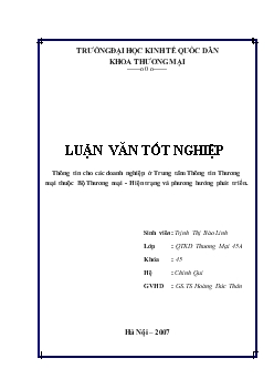 Luận văn Thông tin cho các doanh nghiệp ở Trung tâm Thông tin Thương mại thuộc Bộ Thương mại - Hiện trạng và phương hướng phát triển