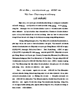 Đề tài Đầu tư trực tiếp của các nước Asean vào Việt Nam - Thực trạng và triển vọng