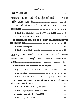 Đề tài Đầu tư trực tiếp của EU vào Việt Nam, thực trạng và triển vọng