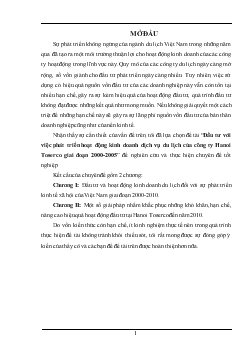 Đề tài Đầu tư với việc phát triển hoạt động kinh doanh dịch vụ du lịch của công ty Hanoi Toserco giai đoạn 2000 - 2005