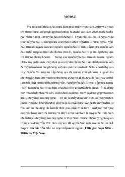 Đề tài Kế hoạch thu hút vốn đầu tư trực tiếp nước ngoài (FDI) giai đoạn 2006 – 2010 của Việt Nam