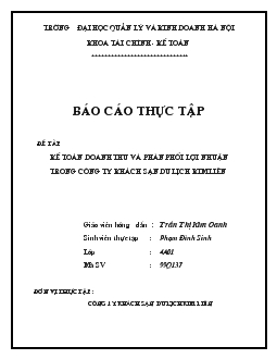Đề tài Kế toán doanh thu và phân phối lợi nhuận trong công ty khách sạn du lịch Kim Liên