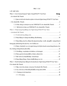 Đề tài Thực trạng hoạt động của Ngân hàng đấu tư và phát triển nông thôn Việt Nam – Chi nhánh Hà Thành
