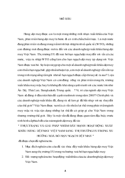 Đề tài Thực trạng và giải pháp nhằm đẩy mạnh hoạt động xuất khẩu hàng dệt may Việt Nam sang thị trường eu trong xu hướng xoá bỏ hạn ngạch dệt may