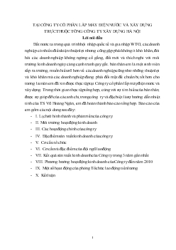 Tình hình hoạt động của tại công ty cổ phần lắp máy điện nước và xây dựng trực thuộc tổng công ty xây dựng Hà Nội