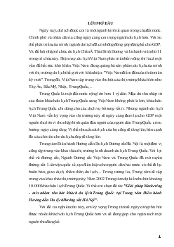 Đề tài Giải pháp Marketing - Mix nhằm thu hút khách du lịch Trung Quốc tại Trung tâm Điều hành Hướng dẫn Du lịch Đường sắt Hà Nội