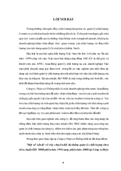 Đề tài Một số vấn đề về việc chuyển đổi hệ thống quản lý chất lượng theo tiêu chuẩn ISO 9000 phiên bản 1994 sang phiên bản 2000 tại Công ty Điện cơ Thống nhất