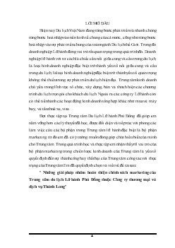 Đề tài Những giải pháp nhăm hoàn thiện chính sách marketing của Trung tâm du lịch Lữ hành Phù Đổng thuộc Công ty thương mại và dịch vụ Thành Long