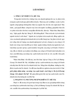 Đề tài Các giải pháp nhằm nâng cao năng lực cạnh tranh của Công ty Du lịch Hương Giang Chi nhánh Hà Nội