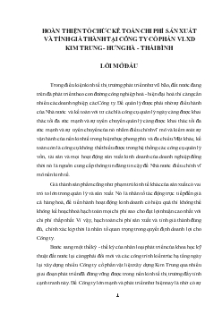 Đề tài Hoàn thiện tổ chức kế toán chi phí sản xuất và tính giá thành tại công ty cổ phần vật liệu xây dựng kim trung - Hưng Hà - Thái Bình
