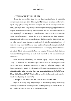 Đề tài Các giải pháp nhằm nâng cao năng lực cạnh tranh của Công ty Du lịch Hương Giang Chi nhánh Hà Nội