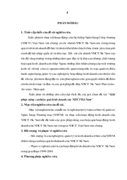 Đề tài Giải phỏp nõng cao hiệu quả kinh doanh của ngân hàng công thương Hà Nam