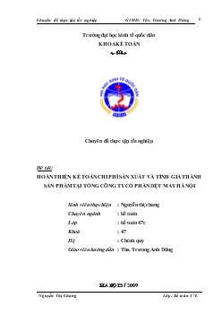 Đề tài Hoàn thiện kế toán chi phí sản xuất và tính giá thành sản phẩm tại tổng công ty cổ phần dệt may Hà Nội