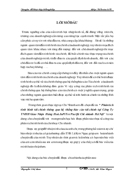Đề tài Phân tích tình hình tài chính thông qua hệ thống Báo cáo tài chính tại Công Ty TNHH Giao Nhận Hàng Hoá JuPiTer Pacific Chi nhánh Hà Nội