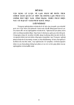 Đề tài Vận dụng lý luận về lạm phát để phân tích chích sách quản lý tiền tệ chống lạm phát của chính phủ Việt Nam .tình trạng thiểu phát hiện nay có hại gì ? giải pháp khắc phục