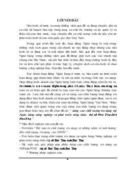 Đề tài Nâng cao chất lượng tín dụng tại Ngân hàng nông nghiệp và phát triển nông thôn thị xã Phú Thọ tỉnh Phú Thọ