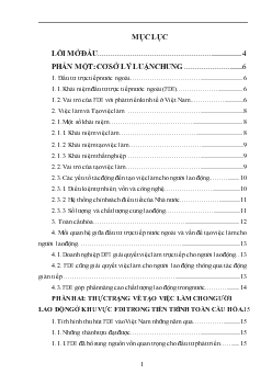 Đầu tư trực tiếp nước ngoài với vấn đề tạo việc làm cho người lao động Việt Nam trong tiến trình toàn cầu hoá