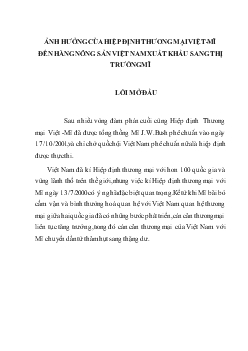 Đề tài Ảnh hưởng của hiệp định thương mại việt-Mĩ đến hàng nông sản Việt Nam xuất khẩu sang thị Trường Mĩ