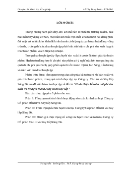 Chuyên đề Hoàn thiện kế toán chi phí sản xuất và tính giá thành công trính xây lắp tại công ty cổ phần đầu tư và xây lắp Sông Đà