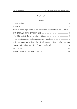 Đề tài Bàn về chế độ Hạch toán đầu tư vào công ty liên kết