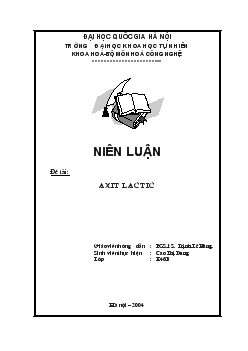 Đề tài Đồ án Axit lactic