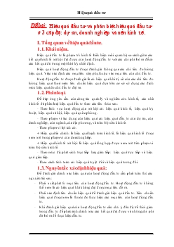 Đề tài Hiệu quả đầu tư và phân biệt hiệu quả đầu tư ở 3 cấp độ: dự án, doanh nghiệp và nền kinh tế