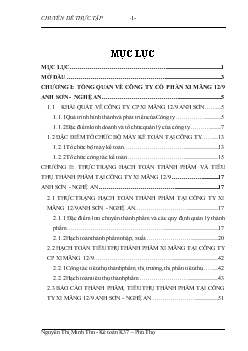 Đề tài Hoàn thiện công tác hạch toán thành phẩm và tiêu thụ thành phẩm tại Công ty Cổ phần xi măng 12/9 Anh Sơn