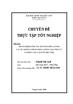 Đề tài Hoàn thiện công tác kế toán tiền lương và các khoản trích theo lương tại công ty cổ phần vận tải ô tô Phú Thọ