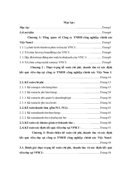 Đề tài Hoàn thiện kế toán chi phí, doanh thu và xác định kết quả tiêu thụ tại Công ty TNHH công nghiệp chính xác Việt Nam 1(VPIC 1)