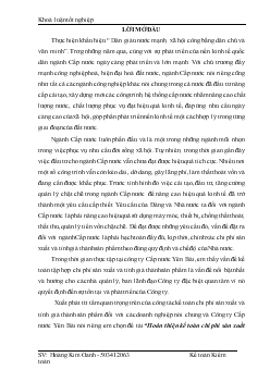 Đề tài Hoàn thiện kế toán chi phí sản xuất và tính giá thành sản phẩm tại Công ty Cấp nước Yên Bái