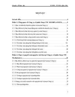 Đề tài Kế toán nguyên vật liệu tại Công ty Cổ phần Dược TW Mediplantex