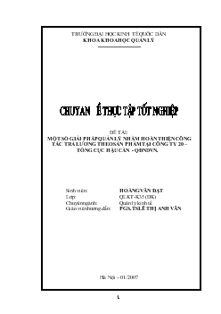 Đề tài Một số giải pháp quản lý nhằm hoàn thiện công tác trả lương theo sản phẩm tại công ty 20 – Tổng cục hậu cần - QĐNDVN
