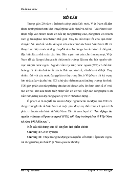 Đề tài Tác dộng của nguồn vốn trực tiếp nước ngoài (FDI) tới tăng trưởng kinh tế Việt Nam từ năm 1993 đến nay