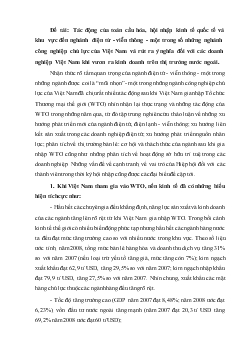 Đề tài Tác động của toàn cầu hóa, hội nhập kinh tế quốc tế và khu vực đến nghành điện tử - Viễn thông - một trong số những nghành công nghiệp chủ lực của Việt Nam và rút ra ý nghĩa đối với các doanh nghiệp Việt Nam khi vươn ra kinh doanh trên thị trường n