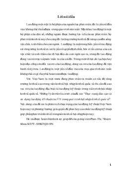 Đề tài Thực trạng đào tạo và sử dụng lao động kỹ thuật của VN trong quá trình hội nhập kinh tế quốc tế