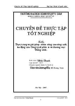 Đề tài Thực trạng và giải pháp nhằm nâng cao năng suất lao động của Công ty cổ phần in và thương mại Thống nhất