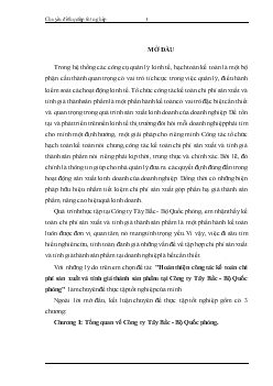 Hoàn thiện công tác kế toán chi phí sản xuất và tính giá thành sản phẩm tại Công ty Tây Bắc - Bộ Quốc phòng