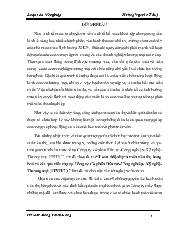 Luận văn Hoàn thiện hạch toán tiêu thụ hàng hoá và kết quả tiêu thụ tại Công ty Cổ phần Đầu tư -Công nghiệp- Kỹ nghệ- Thương mại (FINTEC)