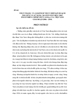 Thực trạng và giải pháp thực hiện kế hoạch thu hút và sử dụng nguồn vốn viện trợ phát triển chính thức (oda) của Việt Nam giai đoạn 2006 - 2010