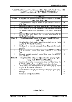 Đề tài Giải pháp nhằm nâng cao hiệu quả quản lý nợ tại ngân hàng No & PTNT tỉnh Vĩnh Phúc