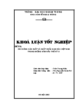 Khóa luận Khả năng sản xuất và xuất khẩu gạo của Việt Nam trong những năm đầu thế kỷ 21