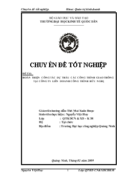 Chuyên đề Hoàn thiện công tác dự thầu các công trình giao thông tại công ty liên doanh công trình Hữu Nghị