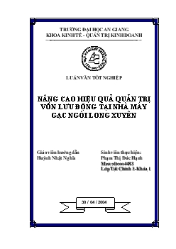 Chuyên đề Nâng cao hiệu quả quản trị vốn lưu động tại nhà máy gạch ngói Long Xuyên