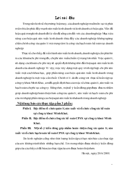 Chuyên đề Một số ý kiến đóng góp nhằm hoàn thiện công tác quản lí, sản xuất và tổ chức hạch toán kế toán CPSX tại công ty khoá Minh Khai
