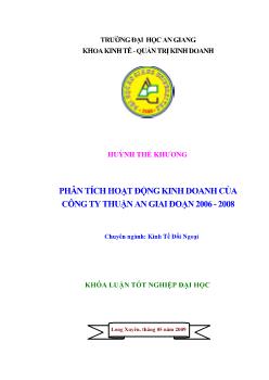 Khóa luận Phân tích hoạt động kinh doanh của công ty Thuận An giai đoạn 2006 - 2008