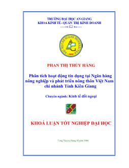 Khóa luận Phân tích hoạt động tín dụng tại ngân hàng nông nghiệp và phát triển nông thôn Việt Nam chi nhánh tỉnh Kiên Giang