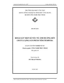 Luận văn Khảo sát một số yếu tố ảnh hưởng đến chất lượng sản phẩm tôm Tempura