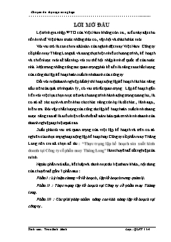 Đề tài Thực trạng lập kế hoạch sản xuất kinh doanh ở Công ty cổ phần may Thăng Long